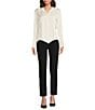 Donna Karan Spread Collar Long Sleeve Pointed Hem Button Down Blouse, Color:Cream - Image 3