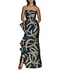 Donna Karan Strapless Abstract Print Jacquard Dress