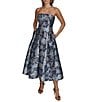 Donna Karan Strapless Jaquard Floral Print A-Line Midi Dress, Color:Cielo Multi - Image 1