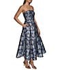 Donna Karan Strapless Jaquard Floral Print A-Line Midi Dress, Color:Cielo Multi - Image 3