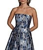 Donna Karan Strapless Jaquard Floral Print A-Line Midi Dress, Color:Cielo Multi - Image 4
