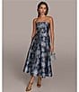 Donna Karan Strapless Jaquard Floral Print A-Line Midi Dress, Color:Cielo Multi - Image 6