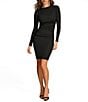 Color:Black - Image 1 - Stretch Crepe Crew Neck Long Sleeve Ruched Bodycon Dress