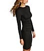 Color:Black - Image 5 - Stretch Crepe Crew Neck Long Sleeve Ruched Bodycon Dress