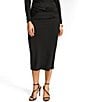 Color:Black - Image 1 - Stretch Crepe Twist Waist Sheath Midi Skirt