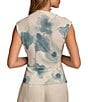 Color:Frost Blue Combo - Image 2 - Stretch Printed Asymmetrical Cowl Neck Cap Sleeve Blouse