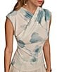 Color:Frost Blue Combo - Image 3 - Stretch Printed Asymmetrical Cowl Neck Cap Sleeve Blouse