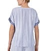 Color:Blue Stripe - Image 2 - Striped Short Sleeve V-Neck Seersucker Coordinating Sleep Top