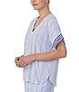 Color:Blue Stripe - Image 3 - Striped Short Sleeve V-Neck Seersucker Coordinating Sleep Top