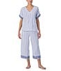 Color:Blue Stripe - Image 4 - Striped Short Sleeve V-Neck Seersucker Coordinating Sleep Top