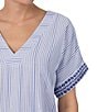 Color:Blue Stripe - Image 5 - Striped Short Sleeve V-Neck Seersucker Coordinating Sleep Top