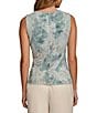 Color:Frost Blue Combo - Image 2 - Textured Crepe Jersey Printed Crew Neck Sleeveless Hardware Side Drape Top