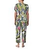Color:Multi - Image 2 - Tropical Printed Dolman Sleeve V-Neck Woven Cropped Pajama Set