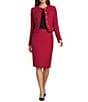 Donna Karan Tweed Crew Neck Button Front Cropped Jacket, Color:Metropolitan Red - Image 4