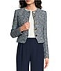Donna Karan Tweed Round Neck Long Sleeve Button Front Cropped Blazer - Image 1