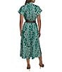 Donna Karan Twill Collared V-Neck Short Sleeve Belted A-Line Midi Dress, Color:Lawn/Cream - Image 2