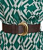 Donna Karan Twill Collared V-Neck Short Sleeve Belted A-Line Midi Dress, Color:Lawn/Cream - Image 5