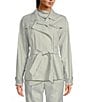 Color:Frost Blue - Image 4 - Twill Notch Lapel Belted Chest Pocket Long Sleeve Jacket