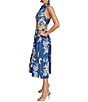 Donna Karan V-Neck Belted A-Line Midi Dress, Color:Blue Multi - Image 3