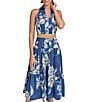 Donna Karan V-Neck Belted A-Line Midi Dress, Color:Blue Multi - Image 4
