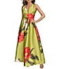 Donna Karan V-Neck Floral Print A-Line Dress, Color:Summer Citron - Image 1