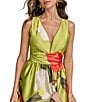 Donna Karan V-Neck Floral Print A-Line Dress, Color:Summer Citron - Image 4