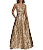 Donna Karan V-Neck Novelty Brocade Ball Gown, Color:Beige - Image 1