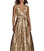 Donna Karan V-Neck Novelty Brocade Ball Gown, Color:Beige - Image 3
