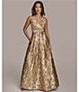 Donna Karan V-Neck Novelty Brocade Ball Gown, Color:Beige - Image 5
