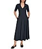 Donna Karan V-Neck Short Sleeve A-Line Midi Dress - Image 1