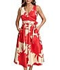 Donna Karan V-Neck Sleeveless Abstract Floral Print Dress, Color:Beach Sand - Image 4