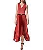 Donna Karan V-Neck Sleeveless Belted Fit-And-Flare Pleated Dress - Image 1