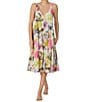 Color:Pink Multi - Image 1 - Watercolor Woven Floral Print Sleeveless V-Neck Side Pocket Midi Nightgown