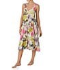 Color:Pink Multi - Image 3 - Watercolor Woven Floral Print Sleeveless V-Neck Side Pocket Midi Nightgown
