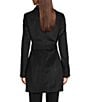 Donna Karan Wool Blend Asymmetrical Wing Collar Belted Wrap Coat, Color:Black - Image 3