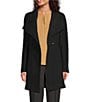 Donna Karan Wool Blend Asymmetrical Wing Collar Belted Wrap Coat, Color:Black Twill - Image 1
