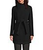Donna Karan Wool Blend Asymmetrical Wing Collar Belted Wrap Coat, Color:Black Twill - Image 3