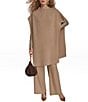 Donna Karan Wool Blend Mock Neck Asymmetric Poncho, Color:Heather Nolita - Image 4