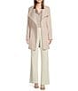 Donna Karan Wool Blend Printed Asymmetrical Wing Collar Belted Wrap Coat, Color:Beige/Ivory - Image 5