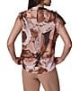 Donna Karan Woven Abstract Multi Print Asymmetric Mock Neck Cap Sleeve Top - Image 2