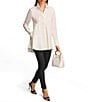 Color:Cream - Image 3 - Woven Button Down Collared Long Sleeve High-Low Hem A-line Tunic