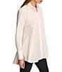 Color:Cream - Image 4 - Woven Button Down Collared Long Sleeve High-Low Hem A-line Tunic