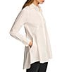 Color:Cream - Image 5 - Woven Button Down Collared Long Sleeve High-Low Hem A-line Tunic