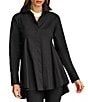 Donna Karan Woven Button Front Collared Long Sleeve High-Low A-line Tunic, Color:Black - Image 1