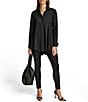 Donna Karan Woven Button Front Collared Long Sleeve High-Low A-line Tunic, Color:Black - Image 7