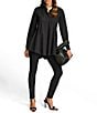 Donna Karan Woven Button Front Collared Long Sleeve High-Low A-line Tunic, Color:Black - Image 9