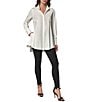 Donna Karan Woven Button Front Collared Long Sleeve High-Low A-line Tunic - Image 3