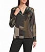 Donna Karan Woven Charmeuse Print V-Neck Long Sleeve Blouse - Image 1