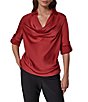Donna Karan Woven Cowl Neck With Collar Long Sleeve Top - Image 1