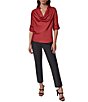 Donna Karan Woven Cowl Neck With Collar Long Sleeve Top - Image 3